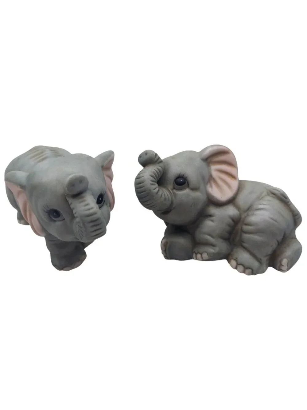 Homco Baby Elephant Figurine Set Of 2 Vintage Home Interiors Gray Trunk Up 1400